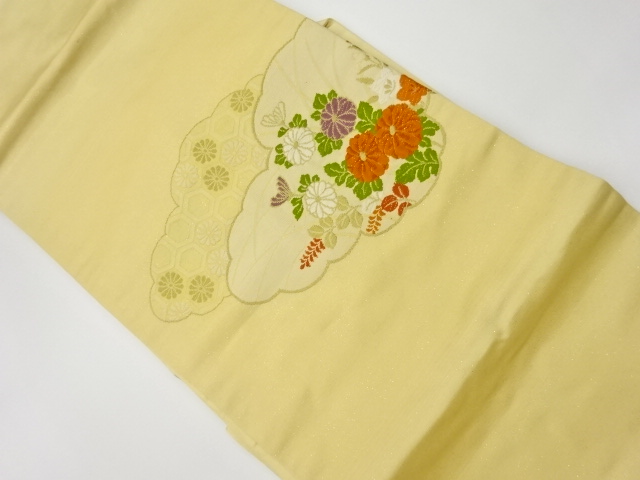 リサイクル　雲取りに秋草模様織出し名古屋帯